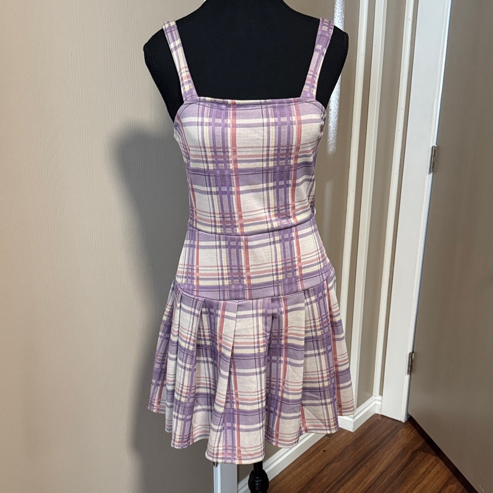 Rue21 Purple and Cream Plaid Sundress with Square Neckline